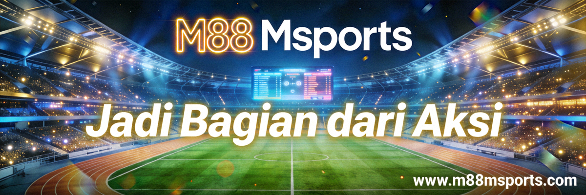 Banner M88 Msports dengan latar belakang stadion megah