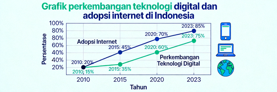 Grafik perkembangan teknologi digital dan adopsi internet di Indonesia