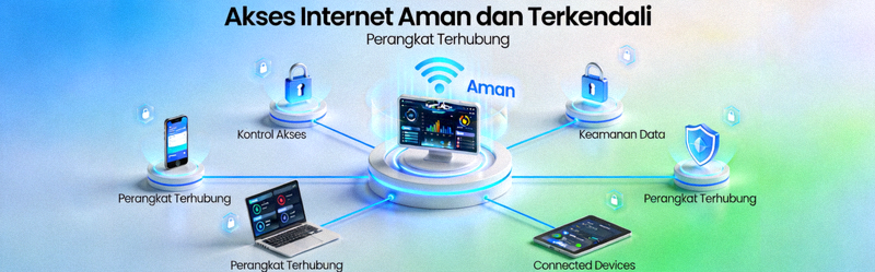 Ilustrasi teknologi akses internet yang aman dan terkendali